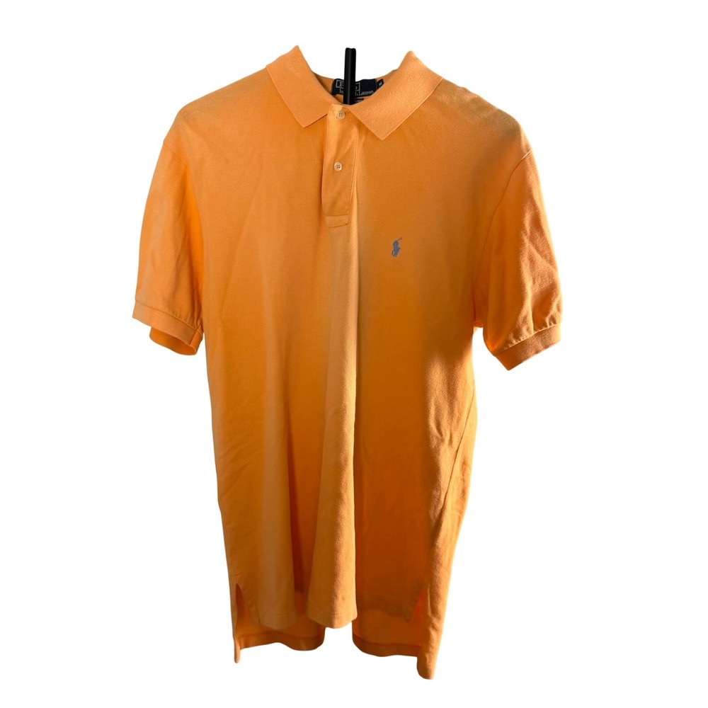 Polo Ralph Lauren Mens Orange Short Sleeve Pique Polo Shirt Blue Pony Size M
